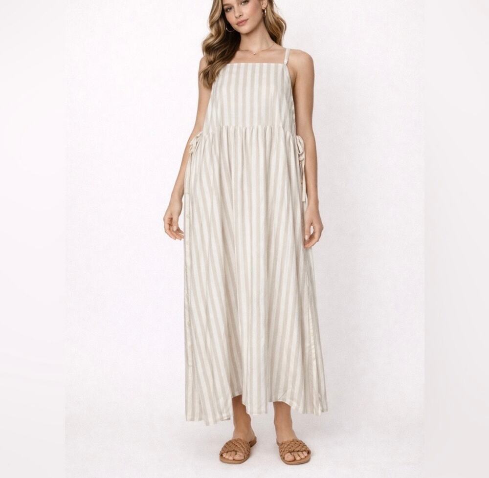 Samansa Mos2 Sz F One Sz Japanese Lagenlook Cotton Overall Dress Granola Natural